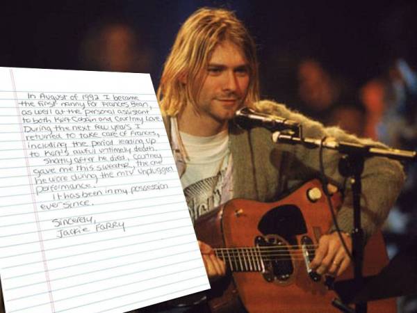 Surat tulisan tangan yang ditandatangani oleh isterinya, Courtney Love Cobain, menyatakan bahawa ia adalah salah satu instrumen kegemaran Cobain.