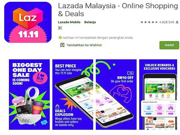 APLIKASI Lazada menjadi pilihan ramai termasuk rakyat Malaysia.