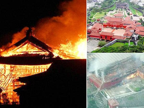 Istana bersejarah Jepun di pulau Okinawa terbakar pagi tadi dan merebak sehingga ke seluruh kompleks tapak Warisan Dunia. - Foto Agensi