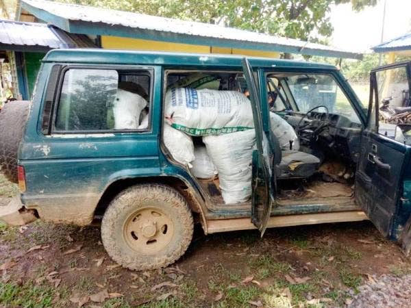 Kereta yang dipenuhi guni berisi ketum.