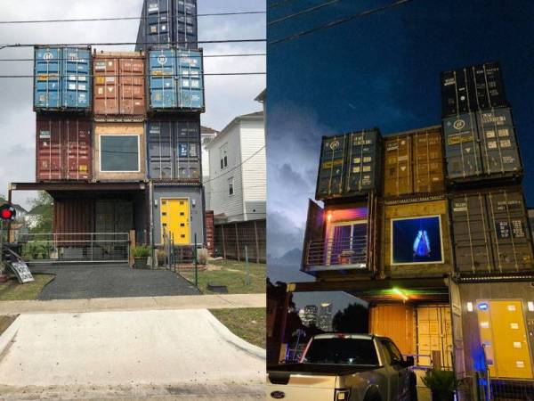 Breaux berjaya membina rumah impiannya berasakan kontena yang memiliki tiga tingkat dilengkapi dengan dek berbumbung.