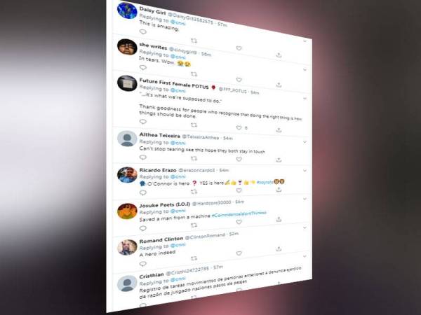 Antara reaksi netizen bersyukur kerana lelaki tersebut berjaya diselamatkan, di samping kagum dengan tindakan segera O'Connor dan menganggapnya sebagai seorang hero.