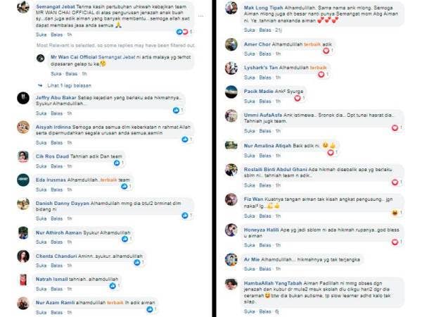 Antara reaksi netizen yang tersentuh melihat kelakuan anak istimewa itu dan mendoakan agar arwah ibunya di tempatkan di kalangan orang beriman.