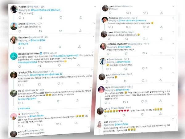 Antara reaksi netizen turut terkesan dengan video tersebut dan menzahirkan rasa terharu apabila melihat kasih sayang yang ditunjukkan oleh bapa Yasmin walaupun tidak mengungkapkannya secara terus.