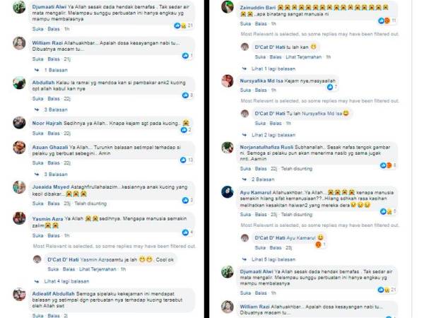 Antara reaksi netizen yang sangat kesal dengan tindakan tidak bertanggungjawab yang sanggup menyeksa haiwan sedemikian rupa.