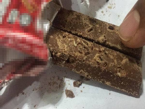 Ulat putih yang kelihatan dalam coklat itu.