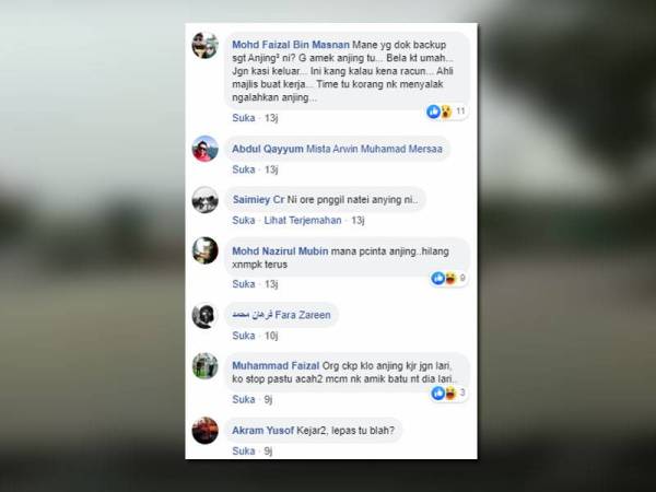 Antara reaksi netizen bersimpati dengan kejadian yang menimpa penunggang motosikal tersebut dan mengharapkan agar anjing itu segera ditangkap oleh pihak berkuasa.