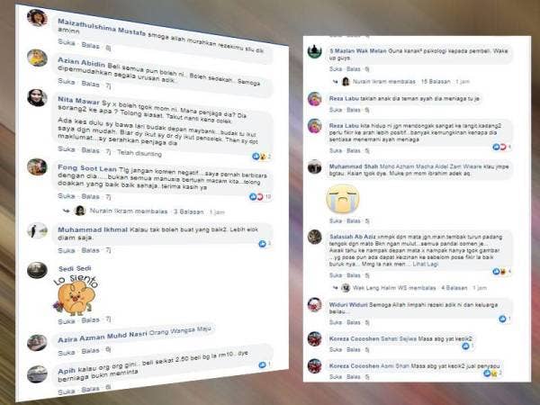 Antara reaksi netizen meluahkan rasa simpati terhadap kanak-kanak itu dan berharap ada yang sudi memberi bantuan.