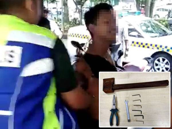 Rakaman video orang ramai dan polis menahan suspek yang dipercayai cuba mencuri motosikal tular dilaman sosial. Gambar kecil: Antara barangan yang dirampas daripada suspek.