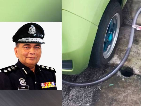 Saluran getah yang bersambung pada ekzos kereta terbabit. Gambar kecil: Abdul Rahim