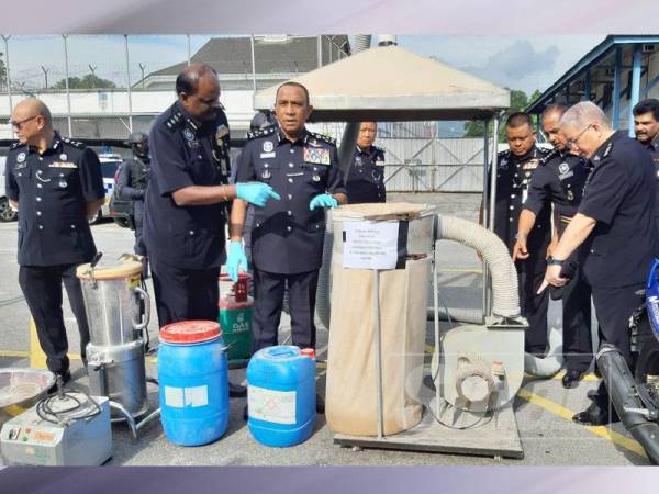 Pelbagai peralatan memproses dadah dirampas hasil serbuan di sebuah rumah di Klebang, Jumaat lalu.