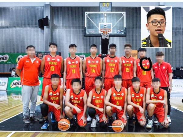 Jersi Persatuan Bola Keranjang Perak, kesilapan cetak berlaku pada sehelai jersi sahaja. Gambar kecil: Howard Lee