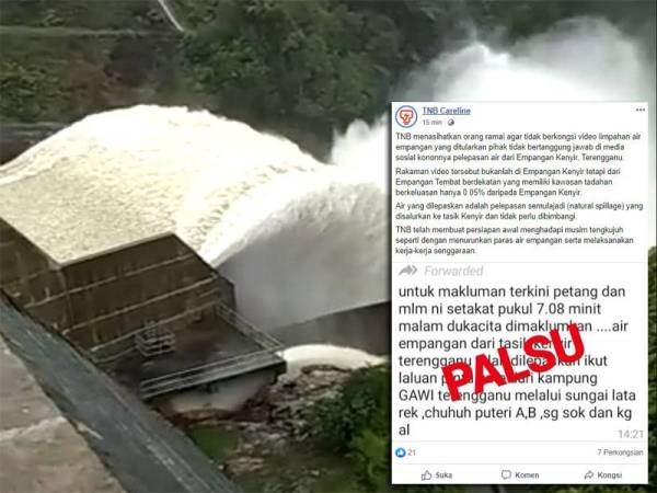 Tangkap layar daripada video yang ditularkan mengenai Empangan Kenyir.