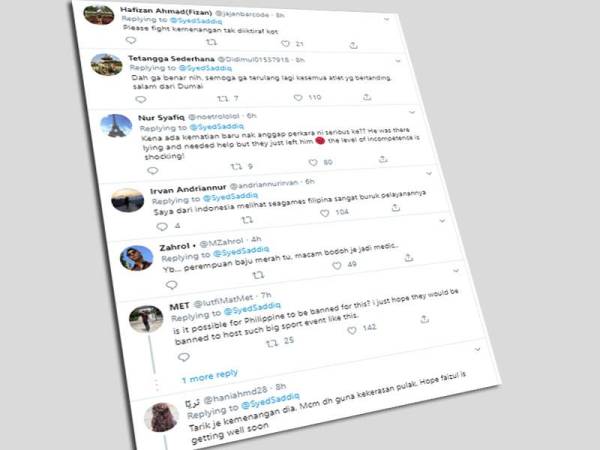 Tangkapan layar video yang memaparkan Muhammad Faizul M Nasir mengalami kecederaan ketika berlawan dengan seorang pesilat tuan rumah, Dines Dumaan.