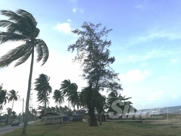 Keadaan angin kencang di Pantai Pengkalan Maras, Kuala Nerus. - Foto NORHASPIDA YATIM