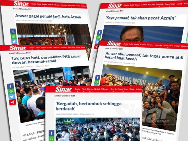 Antara laporan Sinar Harian berkaitan kekecohan dan kontroversi yang melanda sepanjang Kongres Nasional PKR yang berlangsung di Melaka.