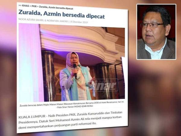 Tangkap layar mengenai berita berkenaan. Gambar kecil: Datuk Ahmad Kassim