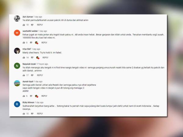 Antara reaksi netizen yang tersentuh dan bermuhasabah mengenangkan kehidupan masing-masing serta mendoakan agar Marzuki dan Danial sentiasa dimurahkan rezeki.