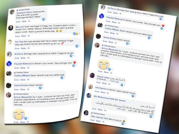 Antara reaksi netizen yang bersimpati serta mengucapkan takziah.