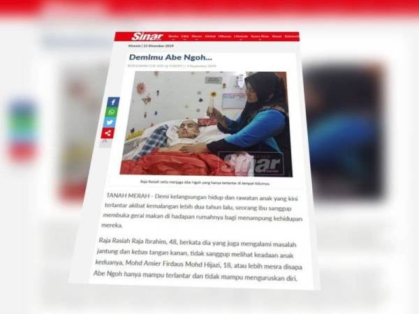 Laporan Sinar Harian berkaitan kisah Abe Ngoh.