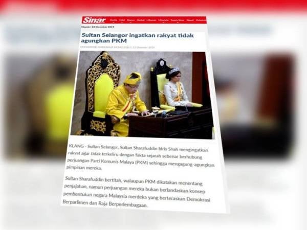Laporan Sinar Harian berkaitan peringatan oleh Sultan Selangor.