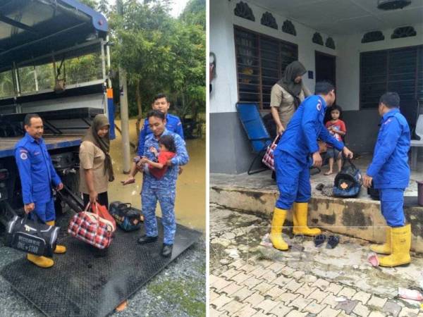 Anggota APM membantu menghantar mangsa pulang ke rumah masing-masing selepas semua PPS di daerah Bera dan Rompin ditutup sepenuhnya hari ini.