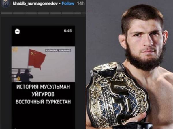 Khabib berkongsi entri di IG Storynya. Khabib, juara dunia kelas ringan UFC.