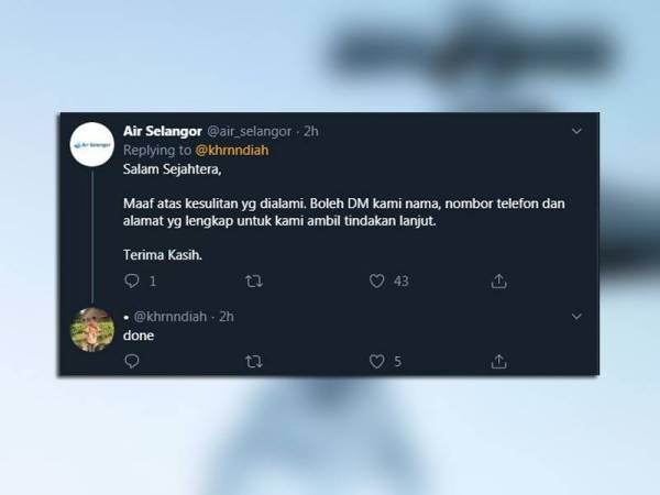 Paparan Twitter Air Selangor