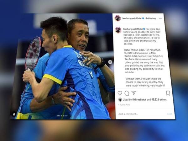 Gambar dan kepsyen yang dimuat naik Chong Wei di Instagramnya hari ini.