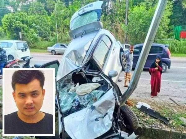 Sebuah kereta rosak teruk selepas terlibat dengan kemalangan yang melibatkan lembu tidak bertuan di Rantau Panjang. (Gambar kecil: Mohd Nasran)