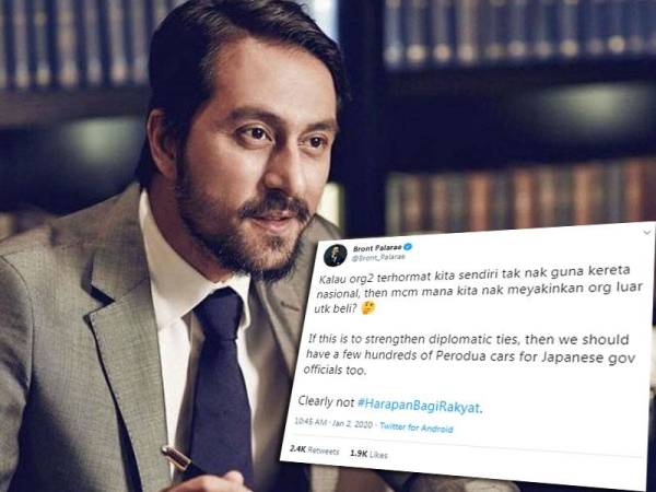 Perkongsian Bront Palarae yang dimuat naik kira-kira jam 10 pagi tadi kini tular di media sosial yang meraih 2,300 ulang kicau dan 1,900 tanda suka.