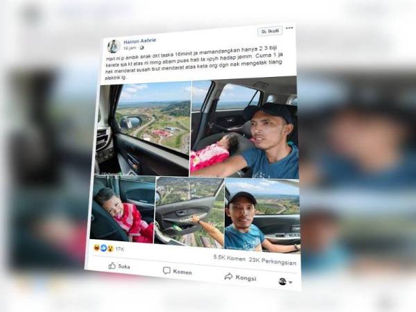 Perkongsian Hairun Ashrie di Facebook kini tular di media sosial dengan 23,000 warganet berkongsi gambar tersebut.