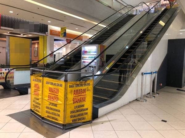 Eskalator berkenaan ditutup kepada orang ramai selepas insiden yang berlaku semalam.