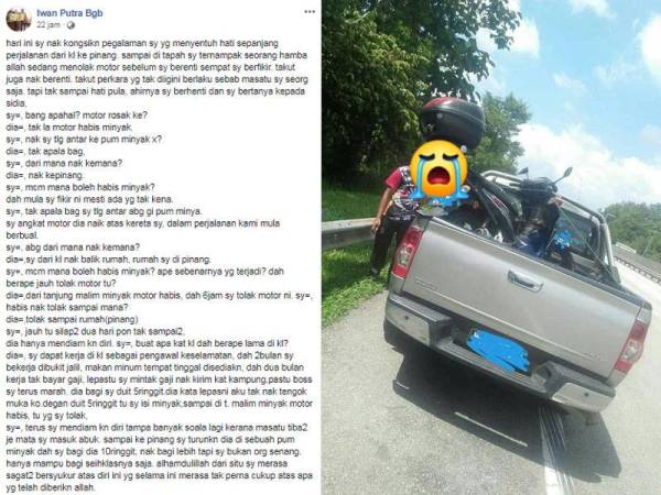 Perkongsian Iwan Putra Bgb di Facebook kini tular di media sosial yang meraih 1,900 tanda suka dan 339 berkongsi kisah ini pemuda ini.