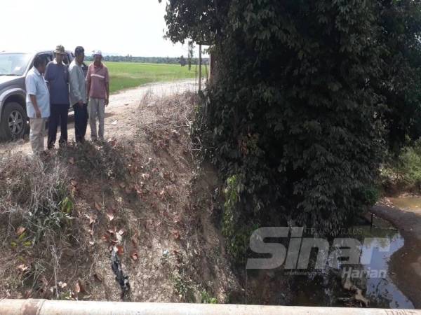Petak sawah padi milik Keria bersebelahan sungai namun keadaan air sungai yang kering menyebabkan kegagalan untuk pam air ke petak sawah padinya.