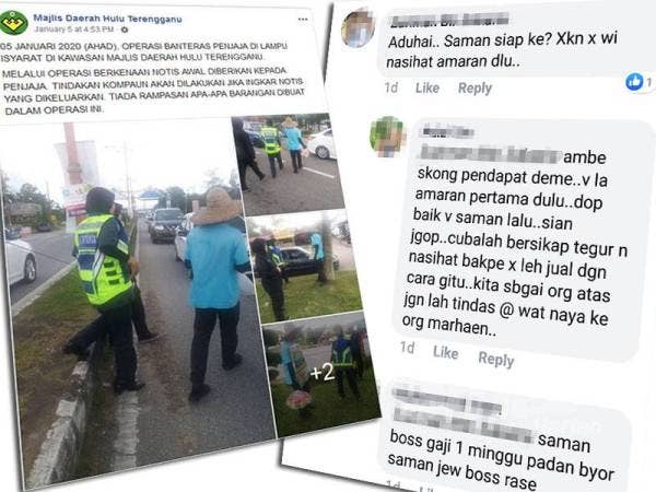 Hantaran di Facebook Majlis Daerah Hulu Terengganu berhubung operasi banteras penjaja di lampu isyarat menerima pelbagai reaksi daripada netizen.