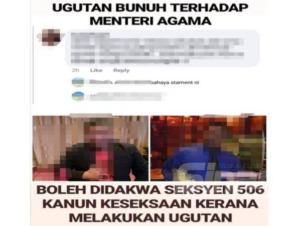 Tangkap layar komen unsur ugutan terhadap Mujahid.
