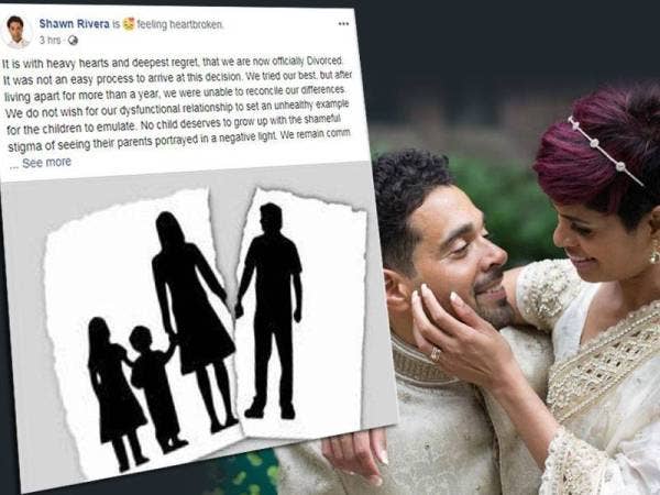 Shawn Rivera membuat pengumuman penceraian di Facebooknya.