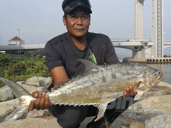 Saiful Nizam mendaratkan ikan talang raya seberat 4.5kg di muka kuala Tanjung, di sini semalam.