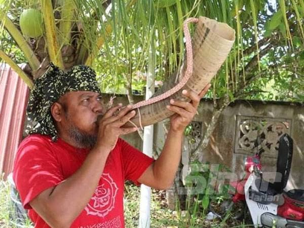 Rozali menunjukkan cara meniup tetuang.