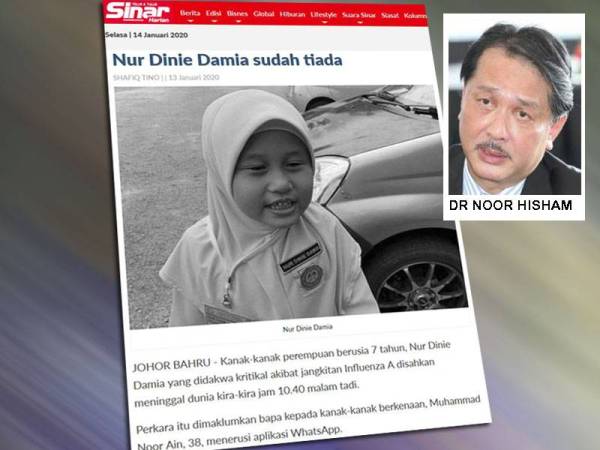 Kematian Nur Dinie Damia bukan berpunca influenza