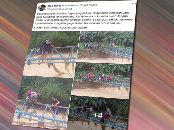 Tular kisah keperitan kanak-kanak dan penduduk terpaksa melalui saluran paip menyeberangi sungai kerana jambatan ditenggelami air Jumaat lalu.