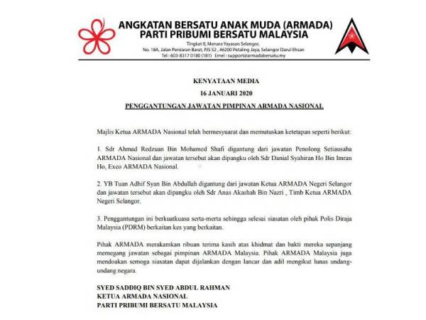 Kenyataan yang dikeluarkan Syed Saddiq.