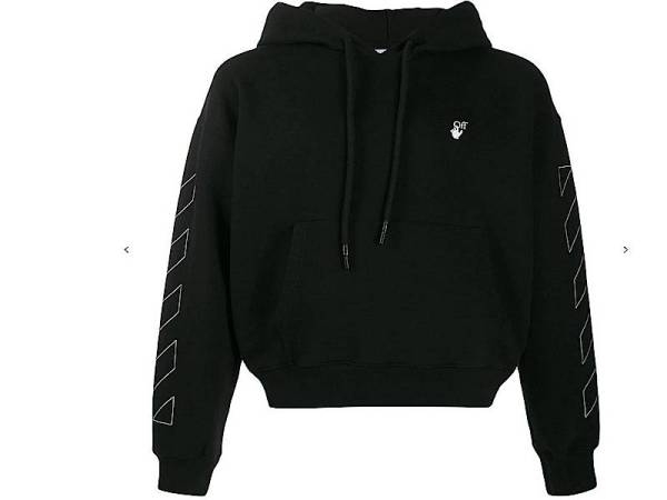 LOGO bercetak di bahagian depan hud dengan lengan panjang dikemaskan jalur tanda pepenjuru.