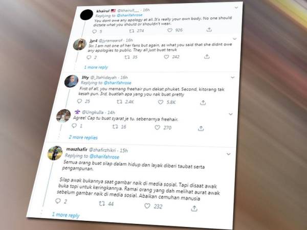 Rata-rata netizen memberikan kata-kata semangat atas salah faham yang berlaku sehingga gambar tersebut boleh tersebar namun ada yang mengecam model tersebut malah menyifatkannya sebagai pengajaran Tuhan.