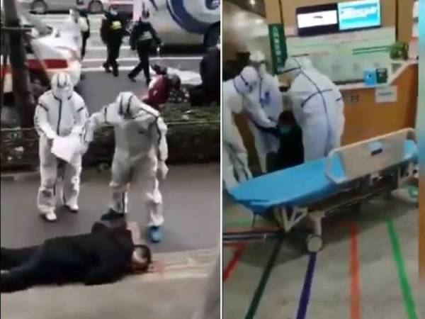 Anggota perubatan melakukan pemeriksaan kepada seorang lelaki yang tiba-tiba rebah di jalan.