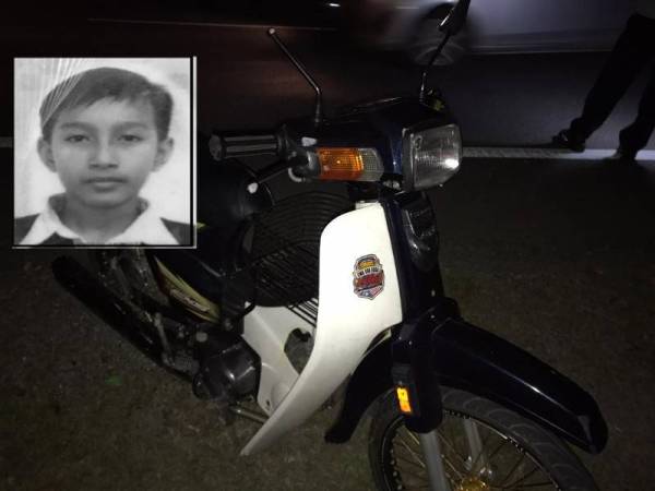 Keadaan motosikal yang terlibat kemalangan. (Gambar kecil:Muhamad Nasrul Arrif).