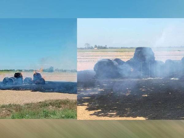 Keadaan jerami gulung yang dilaporkan terbakar.