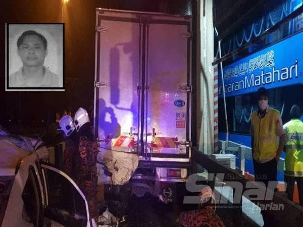 Lori yang dirempuh kereta mangsa mengalami pelbagai kerosakan.