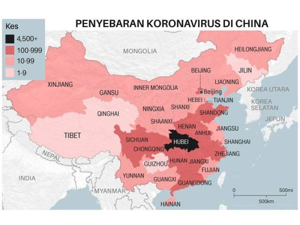 Wabak membawa maut itu kini menular di seluruh China selepas wilayah Tibet melaporkan kes jangkitan pertama hari ini.